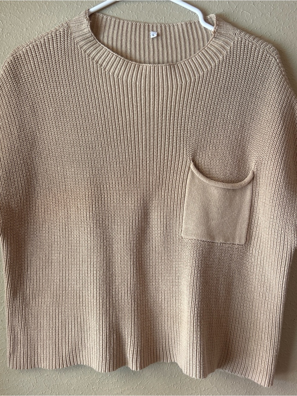Women’s Beige Knit Cowl Neck Crop Top with Front Pocket